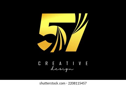 Golden Creative number 57 5 7 logo with leading lines and road concept design. Number with geometric design. Vector Illustration with number and creative cuts.