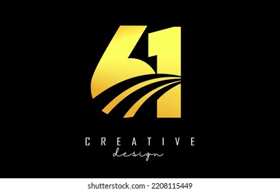 Logotipo Golden Creative número 61 6 1 con líneas principales y diseño de concepto de carreteras. Número con diseño geométrico. Ilustración vectorial con número y cortes creativos.