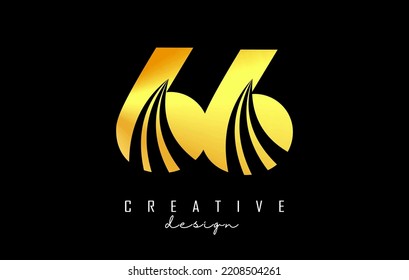 Logo Golden Creative número 66 6 con líneas principales y diseño de concepto de carreteras. Número con diseño geométrico. Ilustración vectorial con número y cortes creativos.