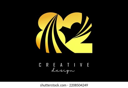 Golden Creative number 82 8 2 logo with leading lines and road concept design. Number with geometric design. Vector Illustration with number and creative cuts.