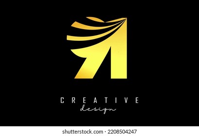 Golden Creative number 91 9 1 Logo mit führenden Linien und Straßenkonzeption. Zahl mit geometrischem Design. Vektorgrafik mit Zahlen und kreativen Schnitten.