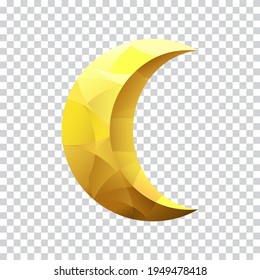 Golden crescent moon isolated transparent background. Decoration for Islamic Muslim holidays. Ramadan Kareem Designs. Vector illustration of a crescent moon