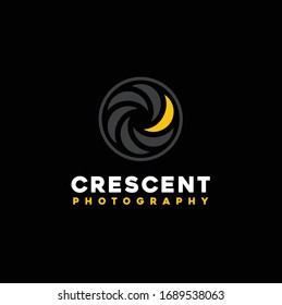 Golden Crescent Moon Light with Shutter Lens for Photo Photography logo design