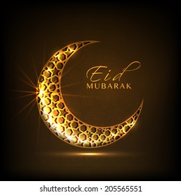 Golden crescent moon on brown background for muslim community festival Eid Mubarak celebrations. 
