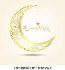 Golden Crescent Moon On Brown Background.Vector