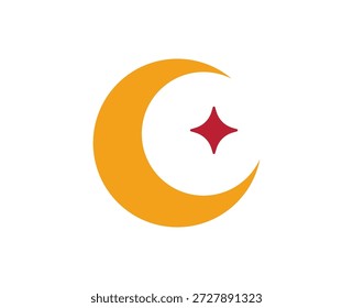 Forma de luna creciente dorada con estrella roja