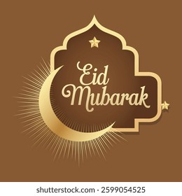 Golden Crescent Moon and Stars on Brown Festive Background