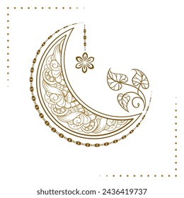 Golden crescent moon temporary tattoo. Ethnic style vector graphic.