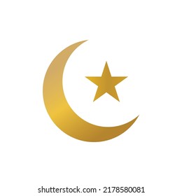 golden crescent moon vector design suitable for Eid al-Fitr, Muharram, Eid al-Adha, Ramadan, iftra parties, holidays, and other Islamic celebrations. islamic design