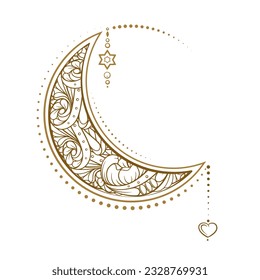 Tatuaje temporal de la luna de oro. Gráfica vectorial de estilo étnico.