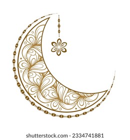 Golden cresent moon temporary tattoo. Ethnic style vector graphic.