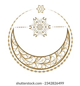 Golden cresent moon temporary tattoo. Ethnic style vector graphic.