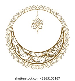 Golden cresent moon vector illustration. Ethnic style vector graphic.