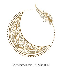 Golden cresent moon vector illustration. Ethnic style vector graphic.