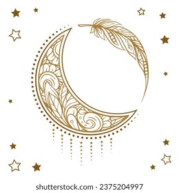 Golden cresent moon vector illustration. Ethnic style vector graphic.