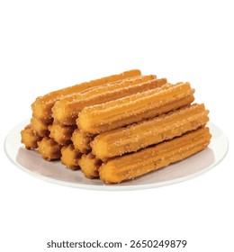 Golden, crispy churros dusted with cinnamon sugar, arranged in a neat stack