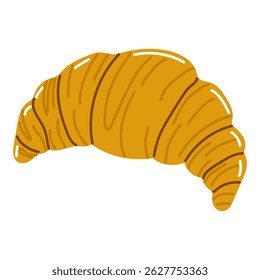 Golden croissant resting on a table, showcasing flaky layers and a tasty appeal