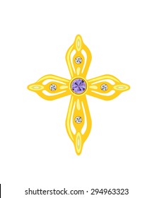 Golden Cross with Diamonds. Vector Illustration. EPS10