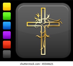 Golden cross with floral Original vector icon. Six color options included.