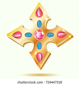 golden cross with jewels on white background, vector illustration