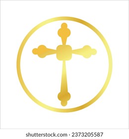 Golden cross on white background. Symbol of Christianity