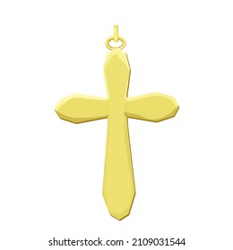Golden cross, religious element in cartoon style isolated on white background. Holy traditional symbol.