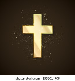 Gold Glitter Christian Cross Light On Stock Vector (Royalty Free ...