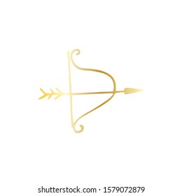 Golden crossbow with arrow doodle element. Valentines day element