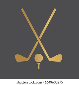 golden crossed golf club and golf ball on tee- vector illustration
