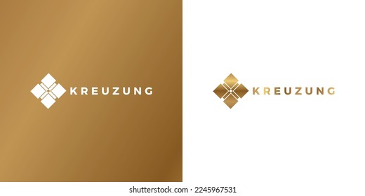 golden crossroad square symbol for crossroad, intersection concept branding