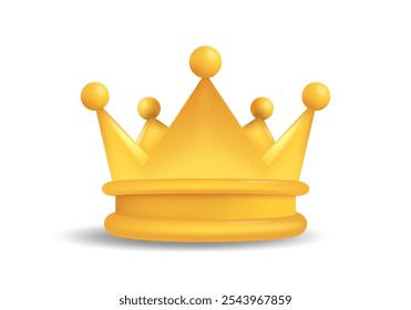 Golden crown 3d icon with smooth, rounded tips and shiny finish, Ideal for icons, game assets and decorative designs, isolated. Vector 3d crown, cartoon style, golden symbol of king. Vector