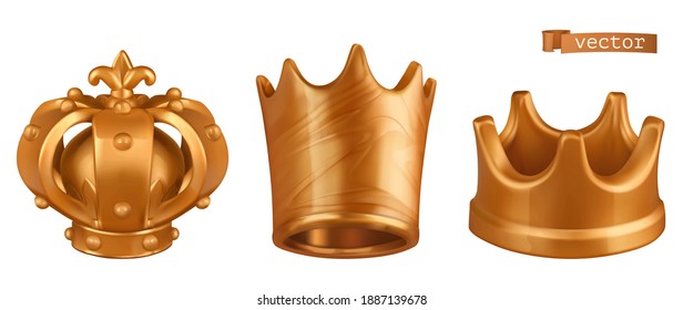 Golden crown. 3d vector icon set
