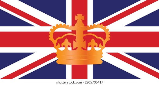 Golden crown and British flag in background