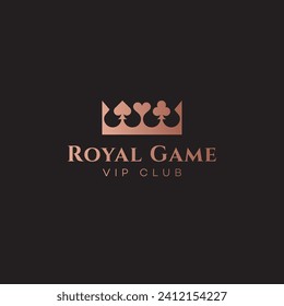 Golden crown of card suits logo design template. Vector illustration.