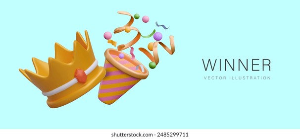 Golden crown, cracker with multi colored confetti, serpentine