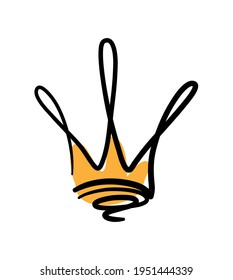 Golden Crown doodle, a hand drawn vector line art doodle of a King's crown, isolated on white background.