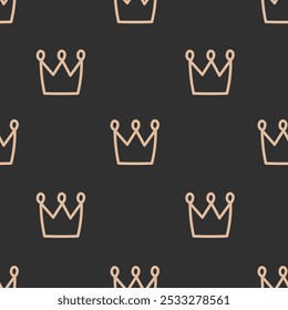 Golden Crown Doodle Seamless Pattern. Hand drawn royal background. Minimal Luxury ornament. Repeat vector illustration.