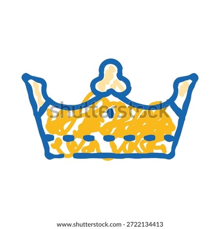 Golden crown doodle with a thick blue outline and yellow scribble fill, depicting concepts of monarchy, wealth, power, and prestige on a white background