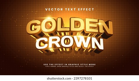 Efecto de estilo de texto editable de la corona dorada. Efecto de texto vectorial con un lujoso color dorado.