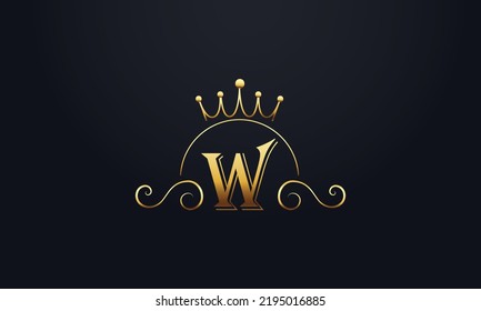 Goldene Krone und elegante Logo-Design-Vektorgrafik mit W
