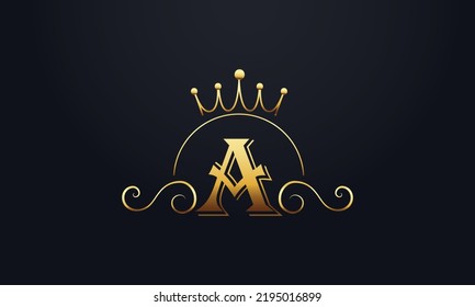 Golden crown and elegant logo design vector with A