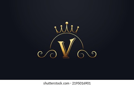 Golden Crown And Elegant Logo Design Vector With V