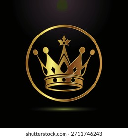 Emblema de coroa dourada dentro de um círculo sobre fundo preto