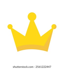 Golden crown flat design, bright yellow royal emblem, symbol of authority and power king and queen,cartoon simple icon. Isolated.Vector illustration