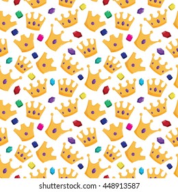 Golden crown with gems in seamless pattern