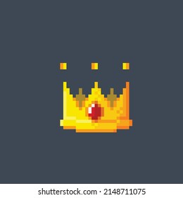 golden crown with gemstone in pixel art style