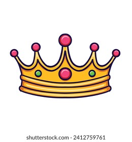 Golden crown with gemstone vector illustration isolated on transparent background. Good for mascot, logos, icons, clip art, posters, stickers.