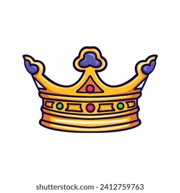 Golden crown with gemstone vector illustration isolated on transparent background. Good for mascot, logos, icons, clip art, posters, stickers.