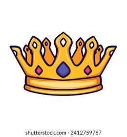 Golden crown with gemstone vector illustration isolated on transparent background. Good for mascot, logos, icons, clip art, posters, stickers.