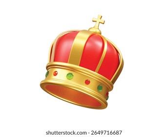 Golden Crown with Gemstones icon 3d render. Crown icon 3d render illustration